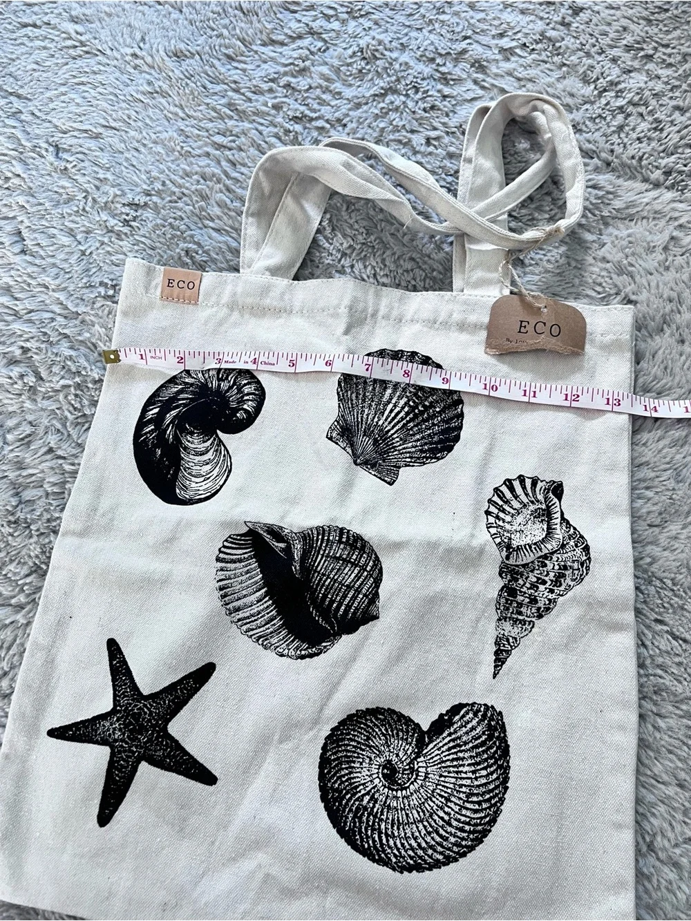 NWT Eco Canvas Tote Bag w/ Seashells+ Starfish